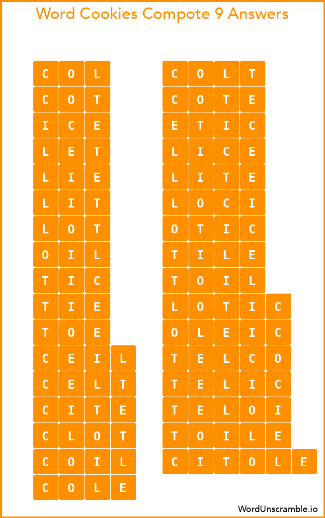 Word Cookies Compote 9 Answers