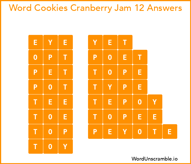 Word Cookies Cranberry Jam 12 Answers