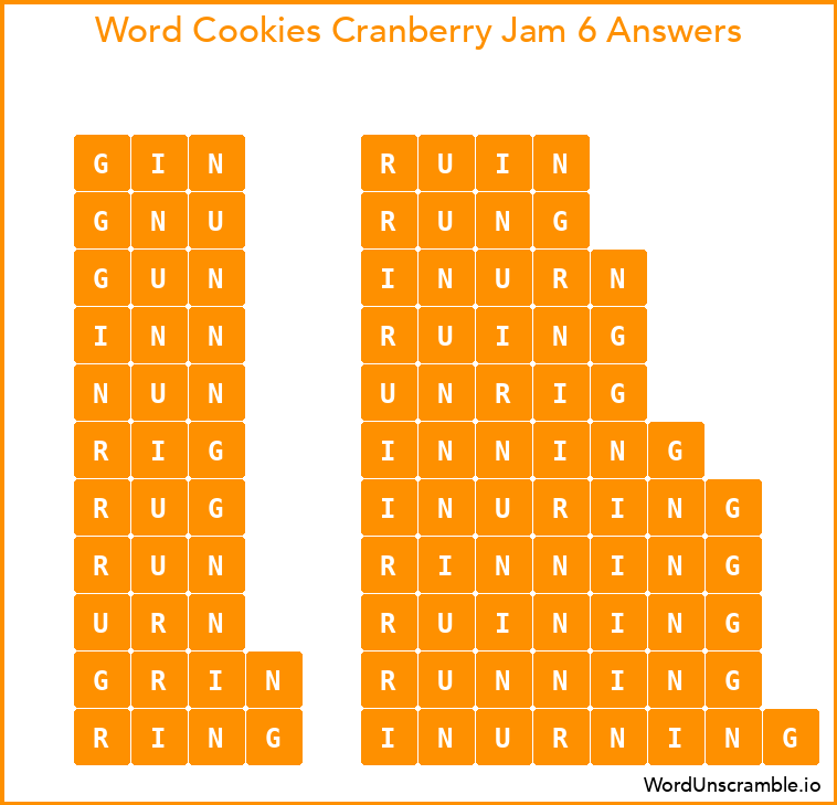 Word Cookies Cranberry Jam 6 Answers