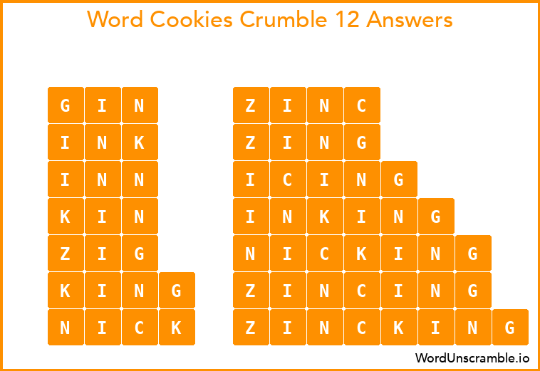 Word Cookies Crumble 12 Answers