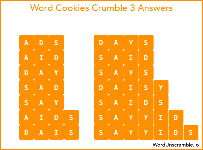 Word Cookies Crumble 3 Answers