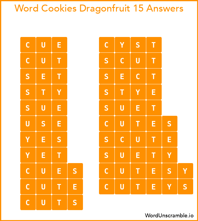 Word Cookies Dragonfruit 15 Answers
