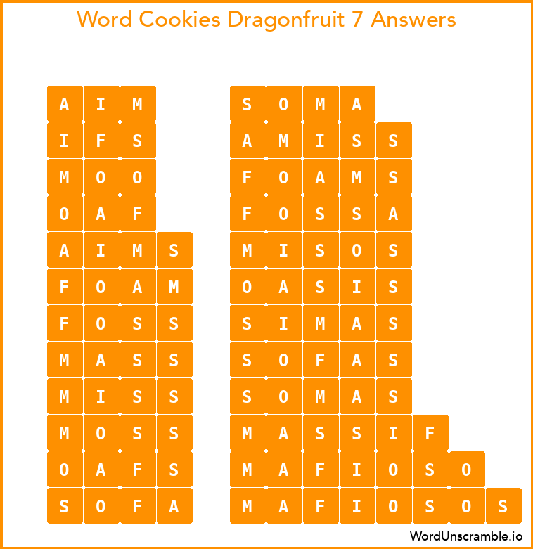 Word Cookies Dragonfruit 7 Answers