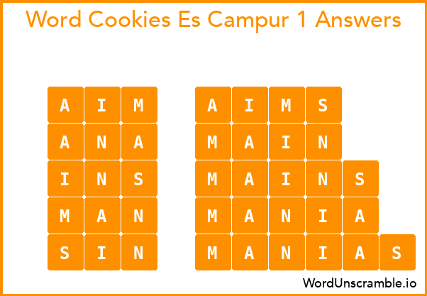 Word Cookies Es Campur 1 Answers