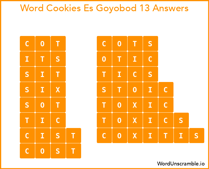 Word Cookies Es Goyobod 13 Answers