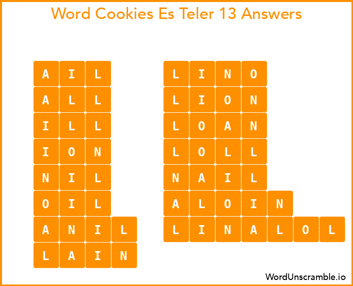 Word Cookies Es Teler 13 Answers