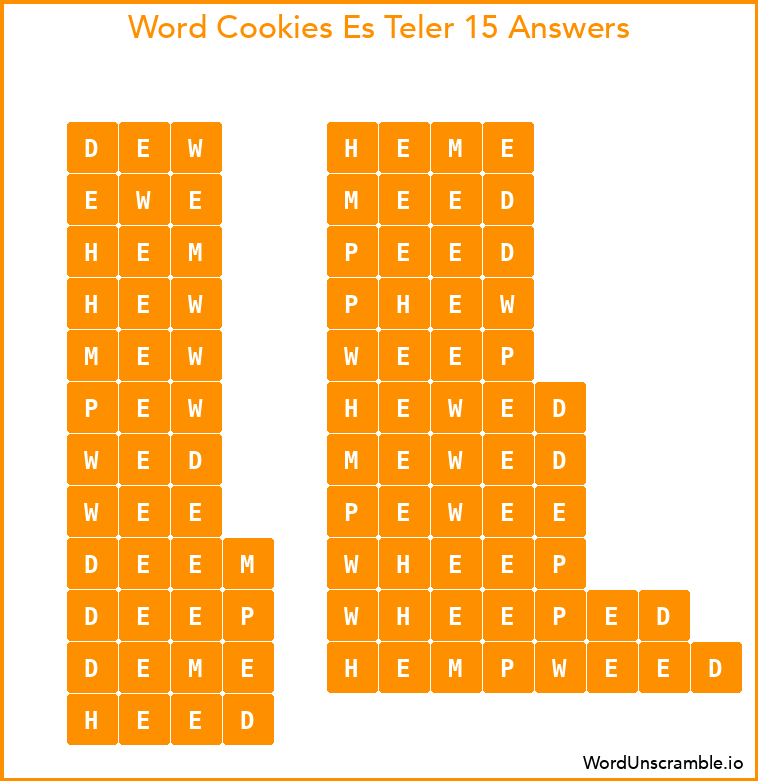 Word Cookies Es Teler 15 Answers