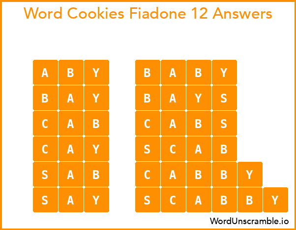 Word Cookies Fiadone 12 Answers