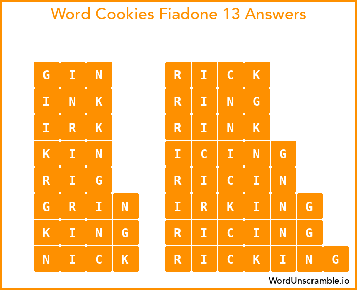 Word Cookies Fiadone 13 Answers