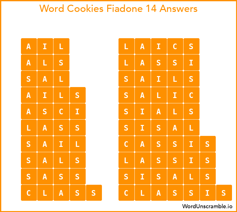 Word Cookies Fiadone 14 Answers