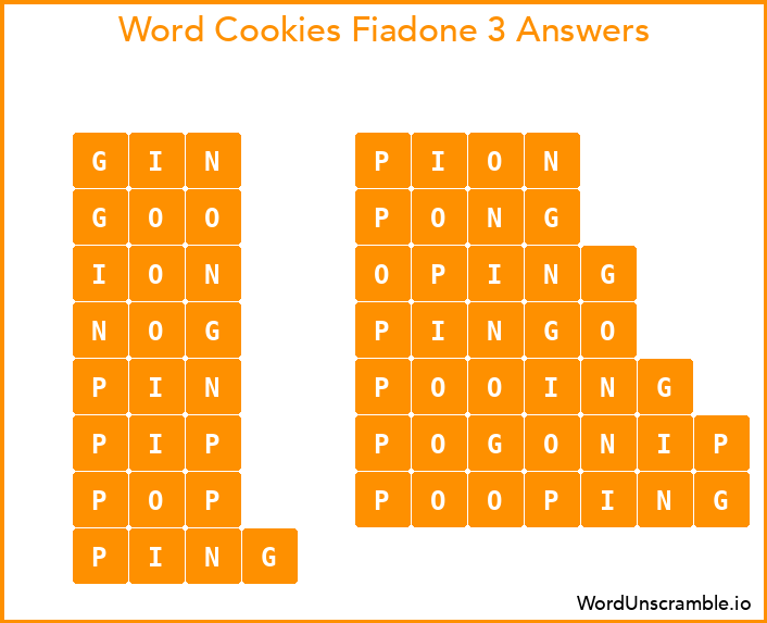 Word Cookies Fiadone 3 Answers