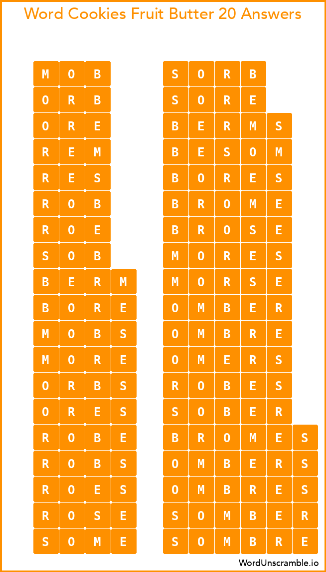 Word Cookies Fruit Butter 20 Answers