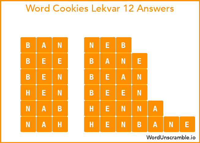 Word Cookies Lekvar 12 Answers