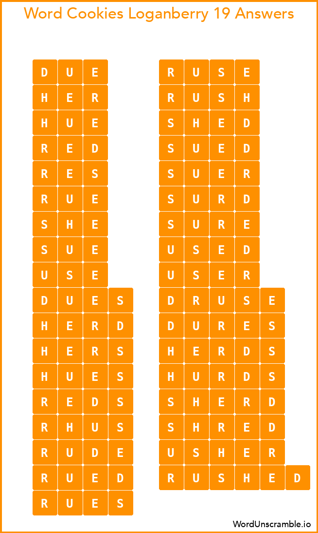 Word Cookies Loganberry 19 Answers