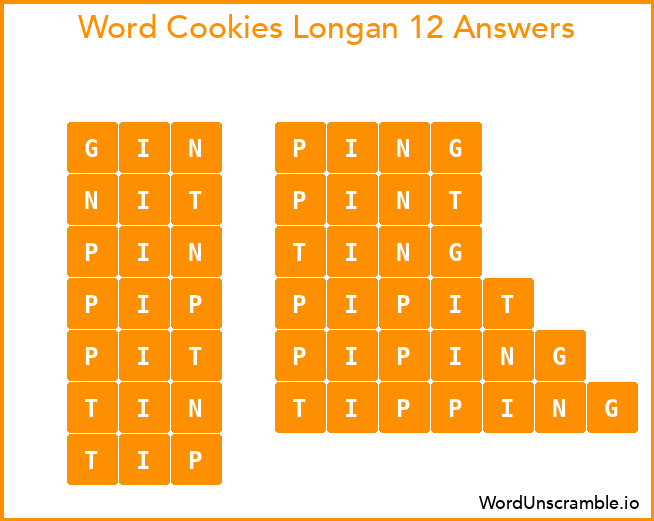 Word Cookies Longan 12 Answers