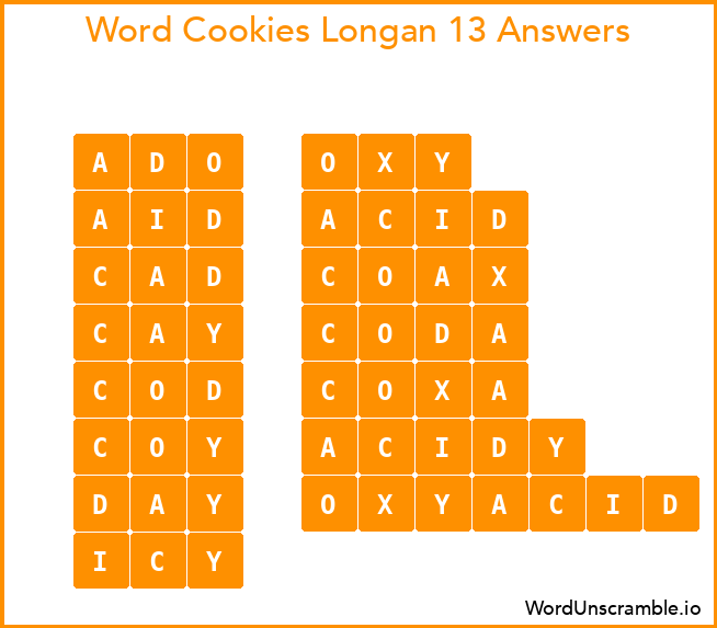 Word Cookies Longan 13 Answers