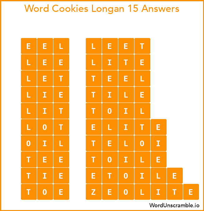 Word Cookies Longan 15 Answers