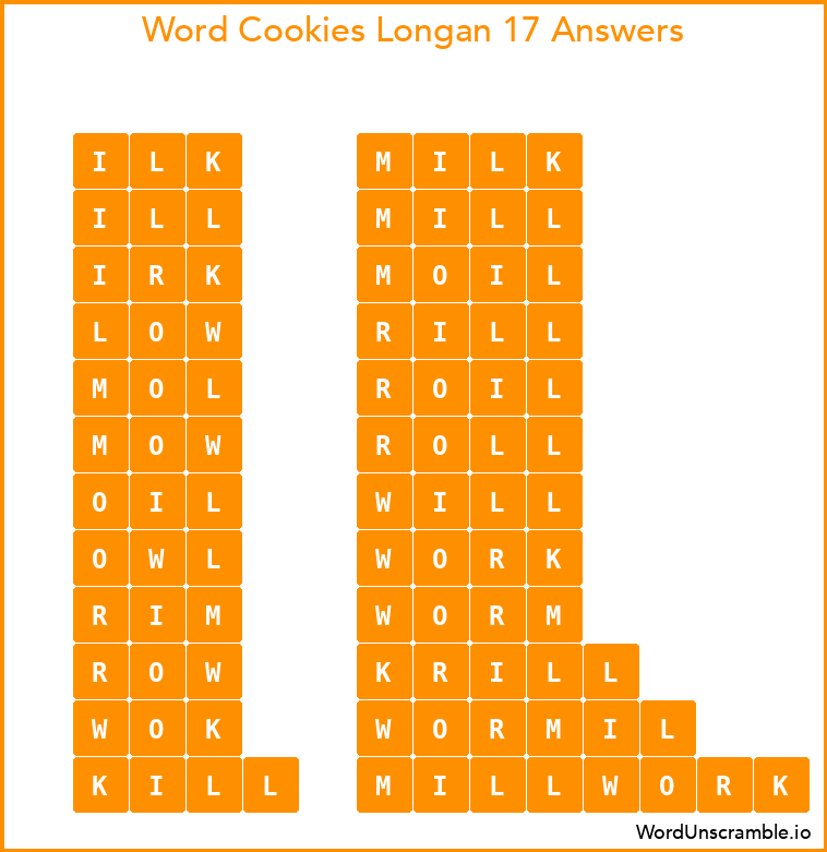 Word Cookies Longan 17 Answers