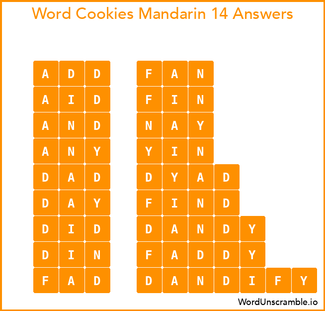 Word Cookies Mandarin 14 Answers