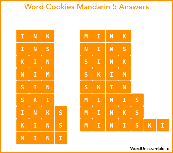 Word Cookies Mandarin 5 Answers