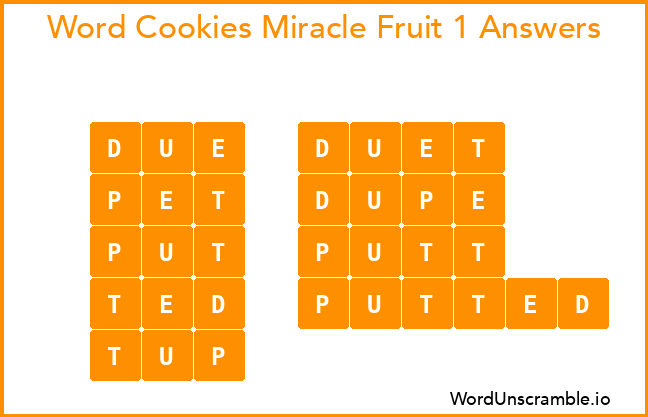 Word Cookies Miracle Fruit 1 Answers
