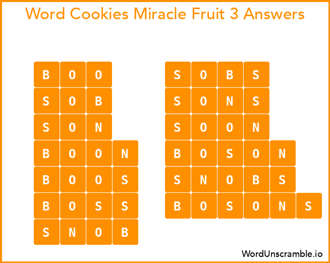 Word Cookies Miracle Fruit 3 Answers