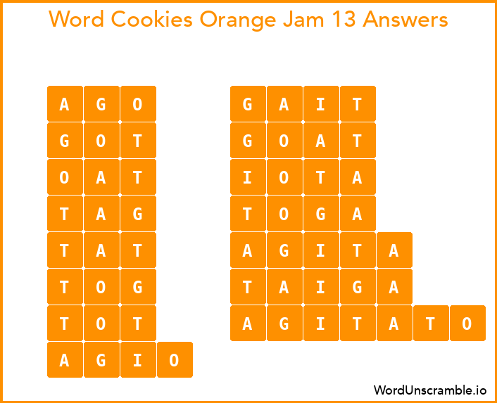 Word Cookies Orange Jam 13 Answers