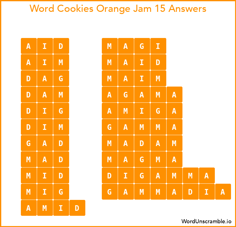 Word Cookies Orange Jam 15 Answers