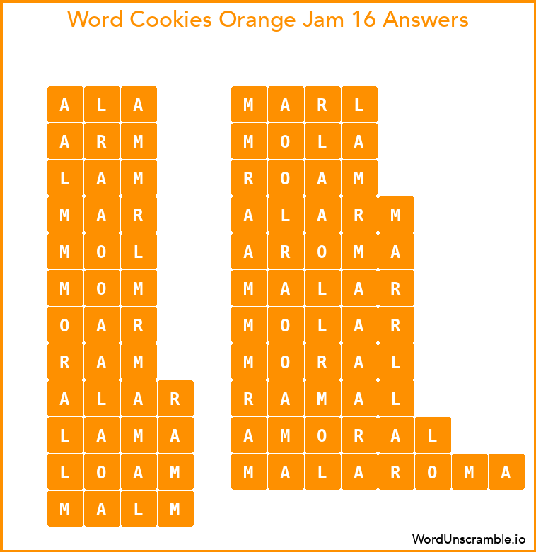 Word Cookies Orange Jam 16 Answers