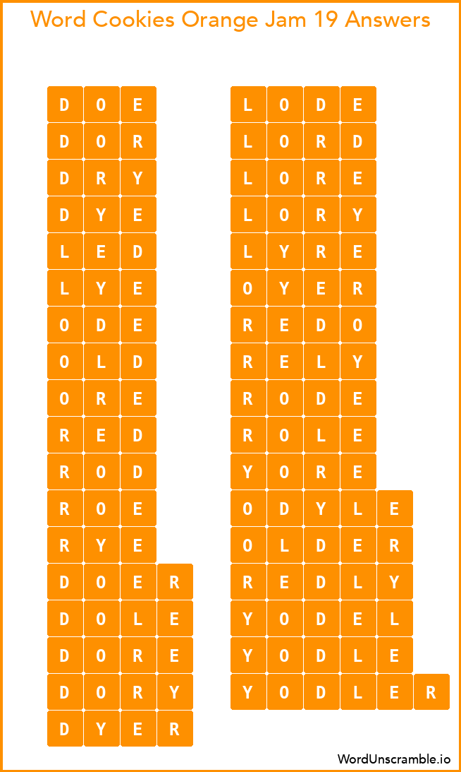 Word Cookies Orange Jam 19 Answers