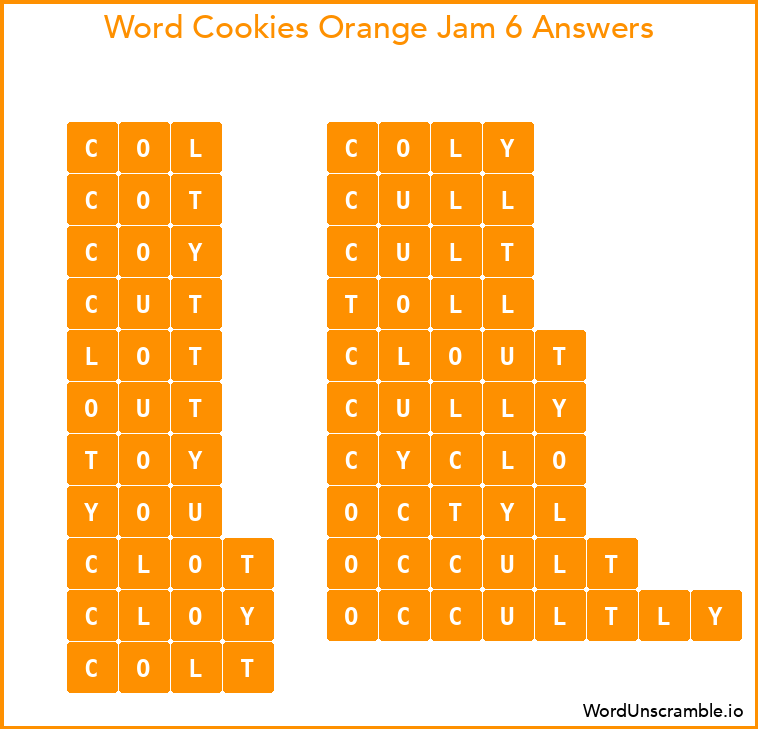 Word Cookies Orange Jam 6 Answers