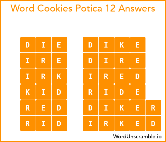 Word Cookies Potica 12 Answers