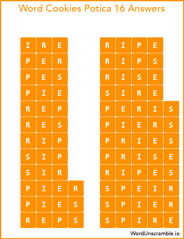 Word Cookies Potica 16 Answers