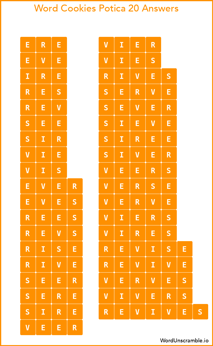 Word Cookies Potica 20 Answers