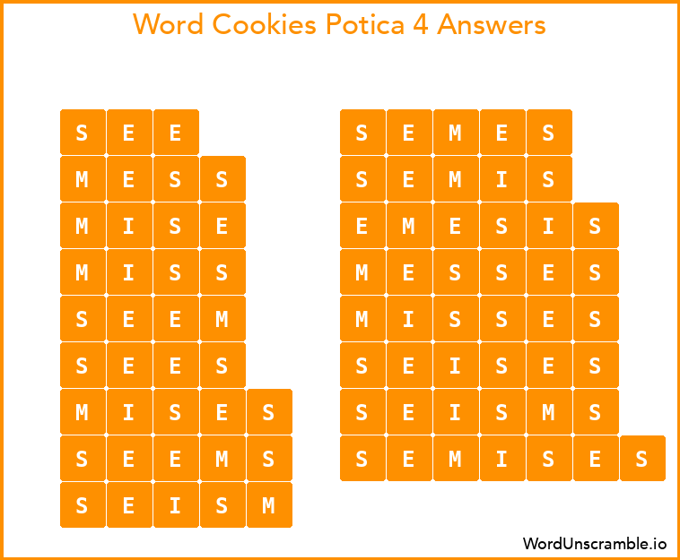 Word Cookies Potica 4 Answers
