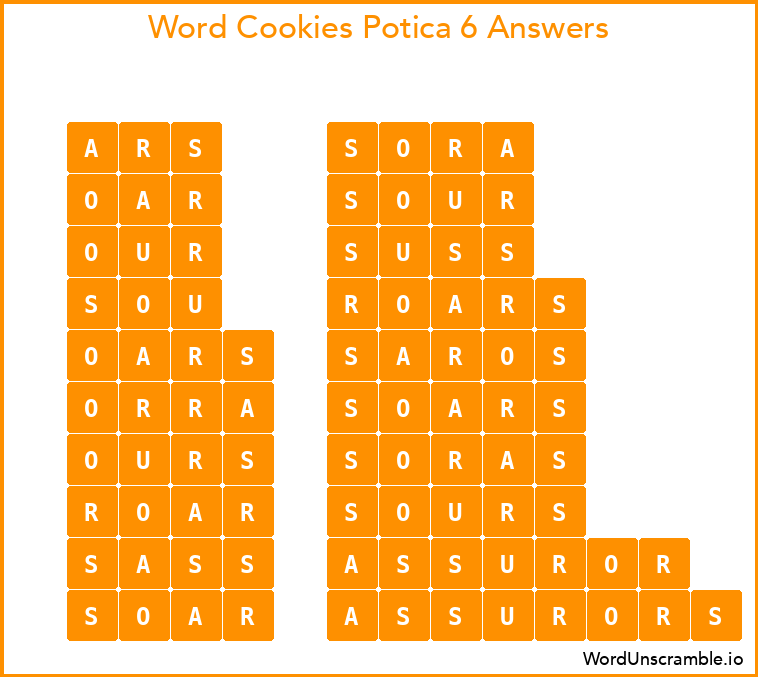 Word Cookies Potica 6 Answers