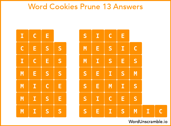 Word Cookies Prune 13 Answers