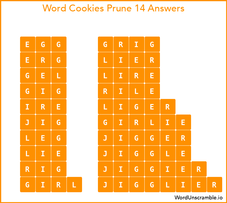 Word Cookies Prune 14 Answers
