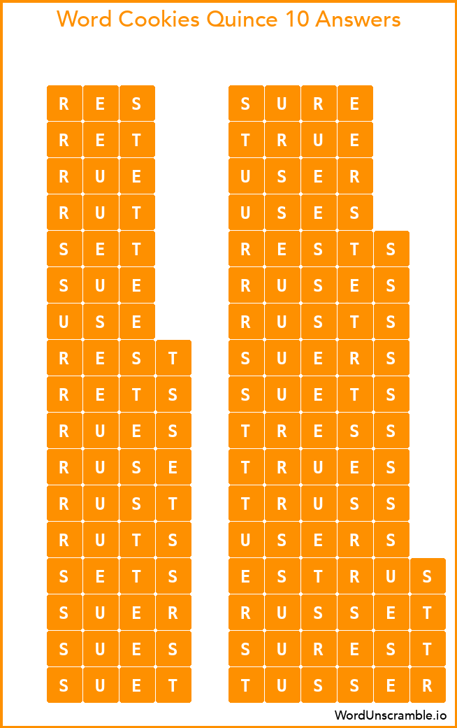 Word Cookies Quince 10 Answers