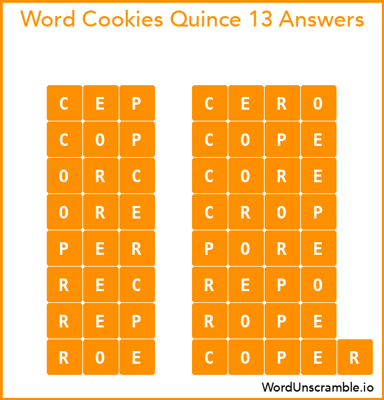 Word Cookies Quince 13 Answers
