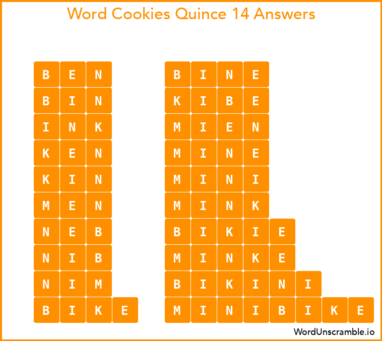 Word Cookies Quince 14 Answers