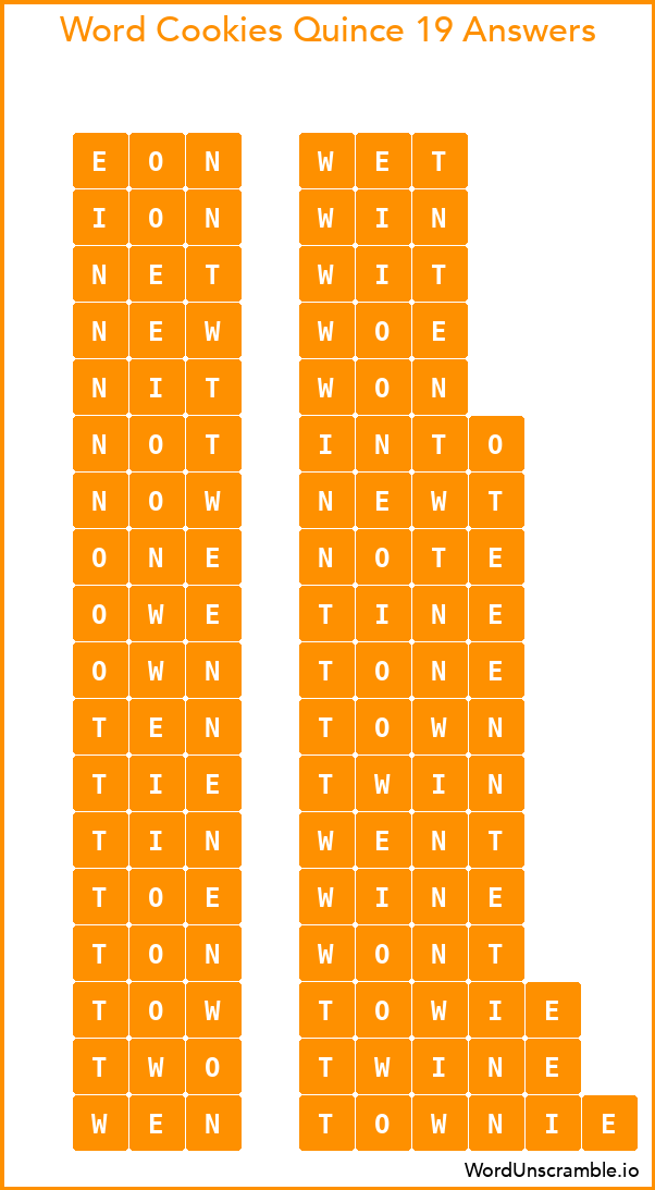 Word Cookies Quince 19 Answers