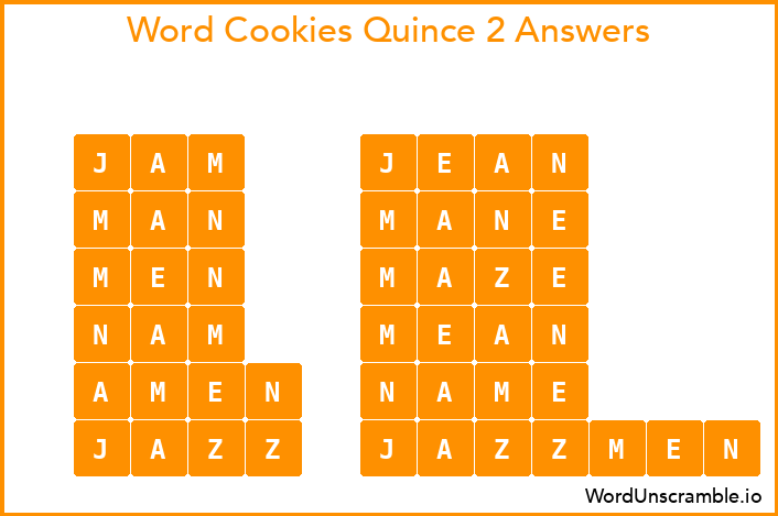 Word Cookies Quince 2 Answers