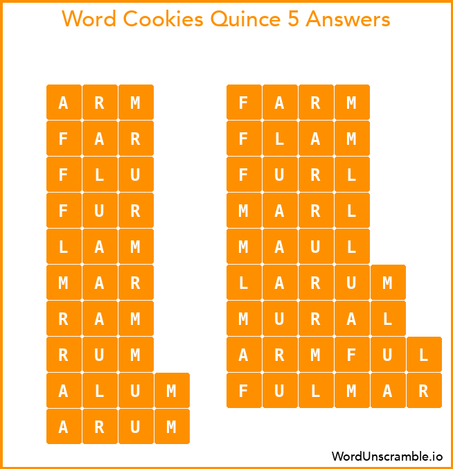 Word Cookies Quince 5 Answers