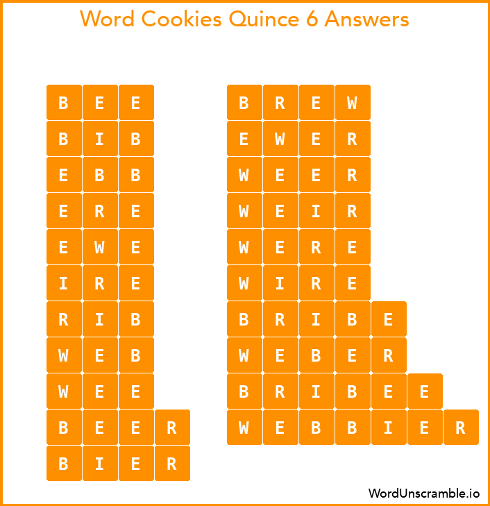 Word Cookies Quince 6 Answers