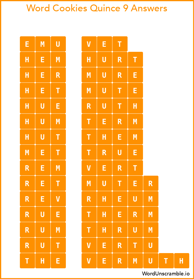 Word Cookies Quince 9 Answers