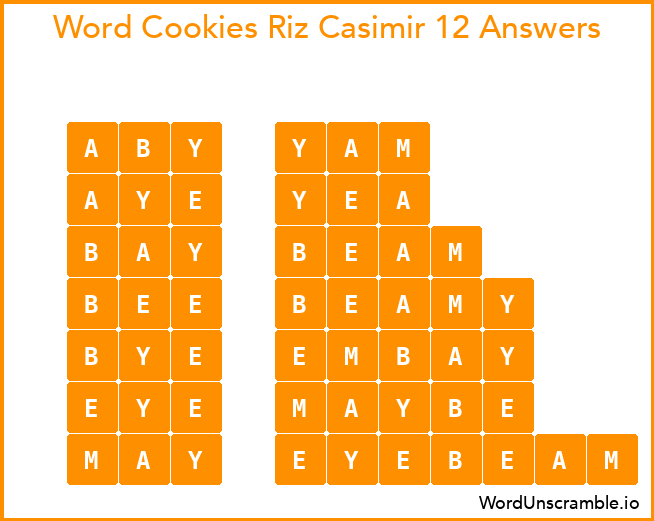 Word Cookies Riz Casimir 12 Answers