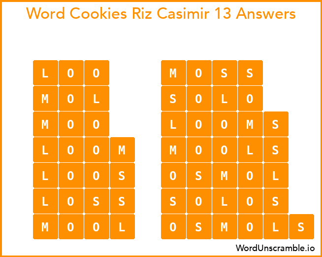 Word Cookies Riz Casimir 13 Answers