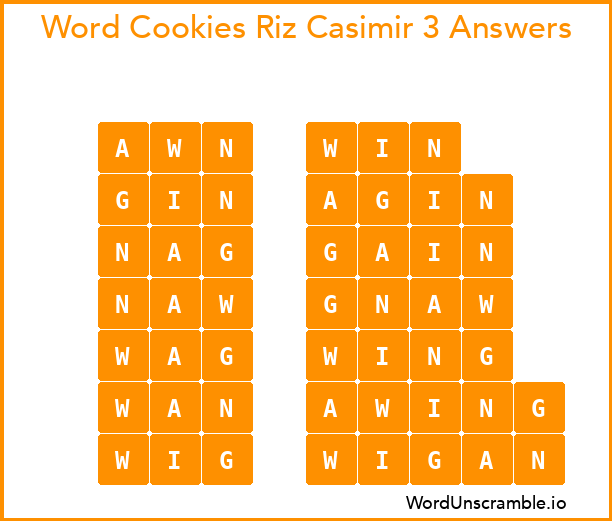 Word Cookies Riz Casimir 3 Answers