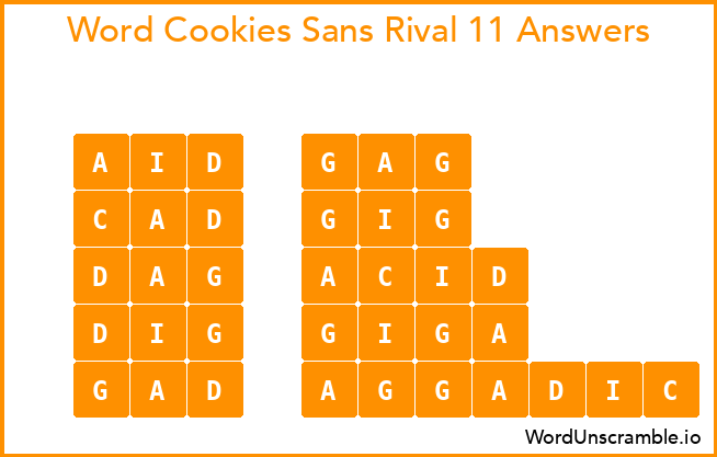Word Cookies Sans Rival 11 Answers